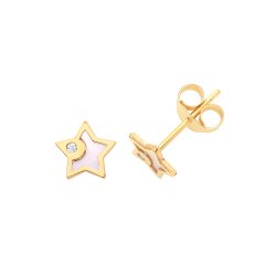 9ct Gold Mother Of Pearl And Cz Star Studs 