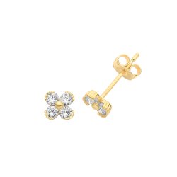 9ct Gold Cz Flower Studs 