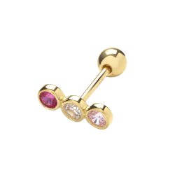 9ct Gold  White And Pink Cz Rubover Cartilage Stud 