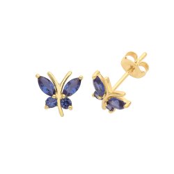 9ct Gold Blue Cz  Butterfly Studs 