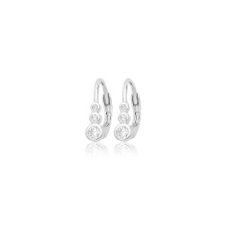 Silver Rhodium Plated Cz Spring Clasp Earrings 