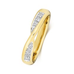 Diamond Grain Set Crossover Band In 18ct Gold 