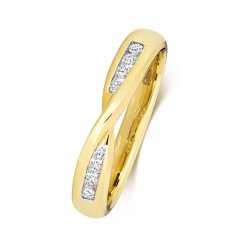 Diamond Channel Set Crossover Ring In 9ct Gold 