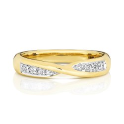 Diamond Grain Set Crossover Band In 9ct Gold 