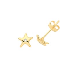 9ct Gold Single Cz Set Starfish Studs 