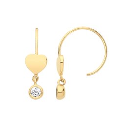 9ct Gold Cz Heart Wind On Drops 