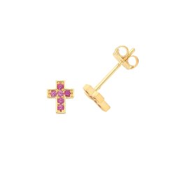 9ct Gold Red Cz Cross Studs 