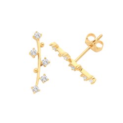 9ct Gold Cz Leaf Style Climber Studs 