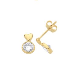 9ct Gold Heart And Cz Cluster Studs 