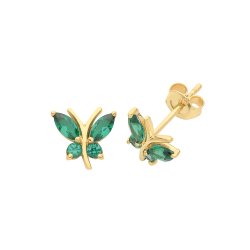 9ct Gold Green Cz Butterfly Studs 