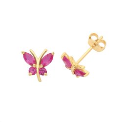 9ct Gold Red Cz Butterfly Studs 