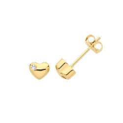 9ct Gold Single Cz Set Heart Studs 