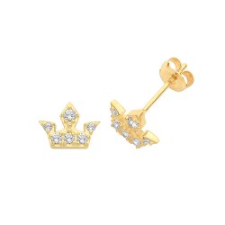 9ct Gold Cz Crown Studs 