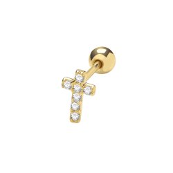9ct Gold Cz Cross Cartilage Stud 