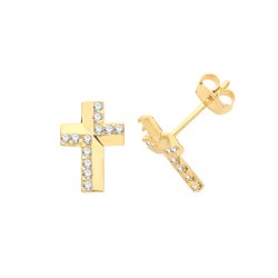 9ct Gold Cz Cross Studs 