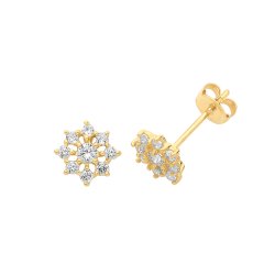 9ct Gold Cz Flower Studs 
