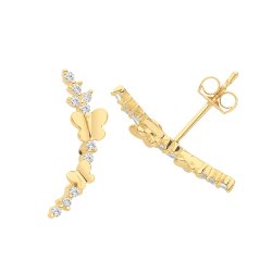 9ct Gold Cz Butterfly Climber Studs 