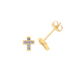 9ct Gold Blue Cz Cross Studs 