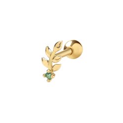 9ct Gold Green Cz Set Leaf Cartilage Stud 
