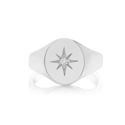 Silver Gents Oval Diamond Signet Ring 