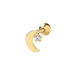 9ct Gold Cz Set Crescent Moon Cartilage Stud 