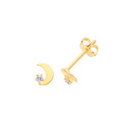 9ct Gold Cz Set Crescent Moon Studs 