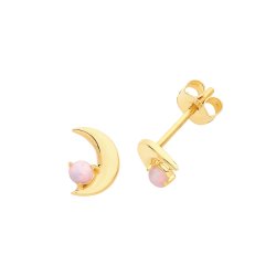 9ct Gold Opal Crescent Moon Studs 