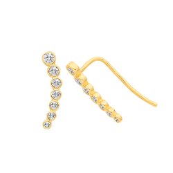 9ct Gold Cz Bezel Curved Bar Ear Climbers 