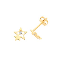 9ct Gold Cz Set Double Star Studs 