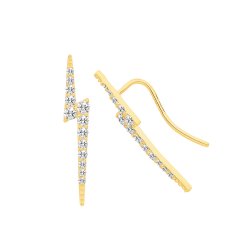 9ct Gold Cz Lightning Bolt Ear Climbers 