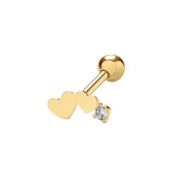 9ct Gold Cz Double Heart Cartilage Stud 