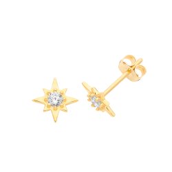 9ct Gold Cz Pointed Star Studs 