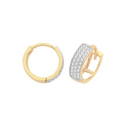 9ct Gold 3 Row Cz Set Hinged Hoops ER004-