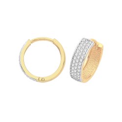 9ct Gold 3 Row Cz Set Hinged Hoops ER004-