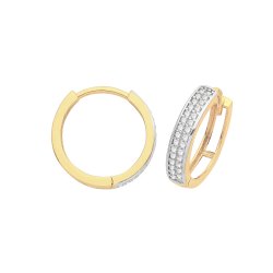 9ct Gold 2 Row Cz Set Hinged Hoops ER003-