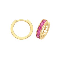 9ct Gold Red Cz Hinged Hoops 