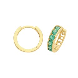 9ct Gold Green Cz Hinged Hoops 