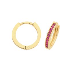9ct Gold Red Cz Set Hinged Hoops ER001-