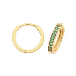 9ct Gold Green Cz Set Hinged Hoops ER001-