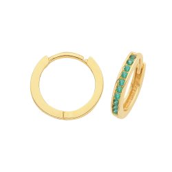9ct Gold Green Cz Set Hinged Hoops ER001-