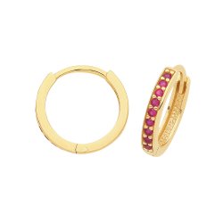 9ct Gold Red Cz Set Hinged Hoops ER001-