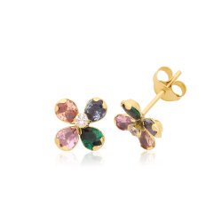 9ct Gold Cz Flower Studs 