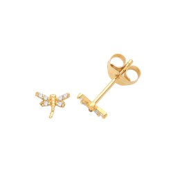 9ct Gold Cz Dragonfly Studs 