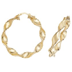 9ct Gold Diamond Cut Twisted Hoops 