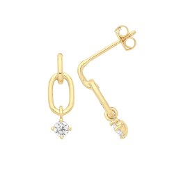 9ct Gold Oval Link Stud With Hanging Cz 