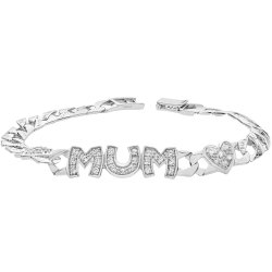 Silver Cz Heart And Mum Braclet 