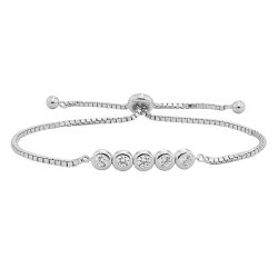 Silver Cz Rubover Pull Style  Bracelet 