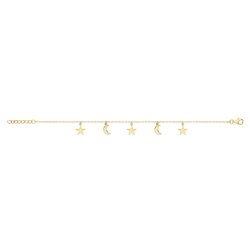 Silver Yellow Gold  Plated Moon And Star Charms Bracelet 