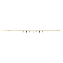 Silver Yellow Gold Plated Crescent Moon And Black Agate Charms Bracelet 