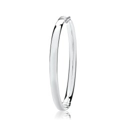 Silver Ladies' Oval Plain Hinged Bangle 